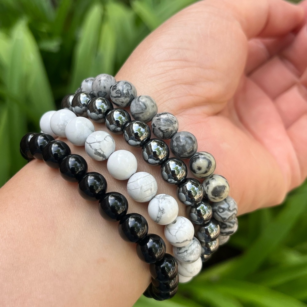 8mm stretchable black‎ white crystal bracelet set